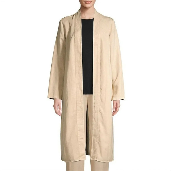 Eileen Fisher tencel linen kimono duster jacket light beige khaki small - Picture 15 of 16